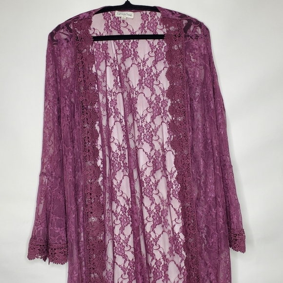 Full Circle Trends Lace Embroidered Duster Size L Sheer Long Cardigan Festival - Picture 6 of 15